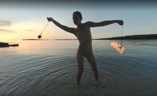 Special Fire Dancing Naked On Sunset Beach Extra Long And Hot With Redhead Lea On Vacation